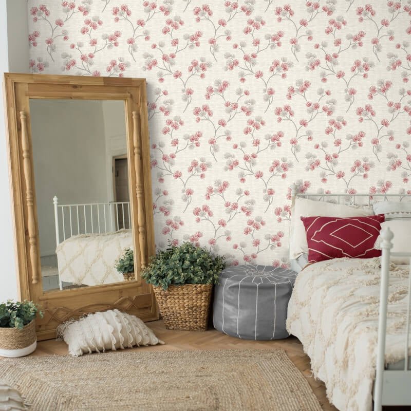 Kira Oriental Floral Tree Metallic Wallpaper - Red/Grey - Fine Décor - FD43311Wallpaper199