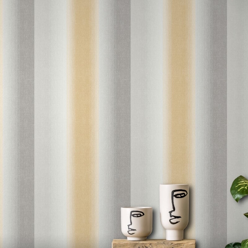Kirby Ombre Stripe Wallpaper - Mustard/Grey - Crown - M1645Wallpaper199