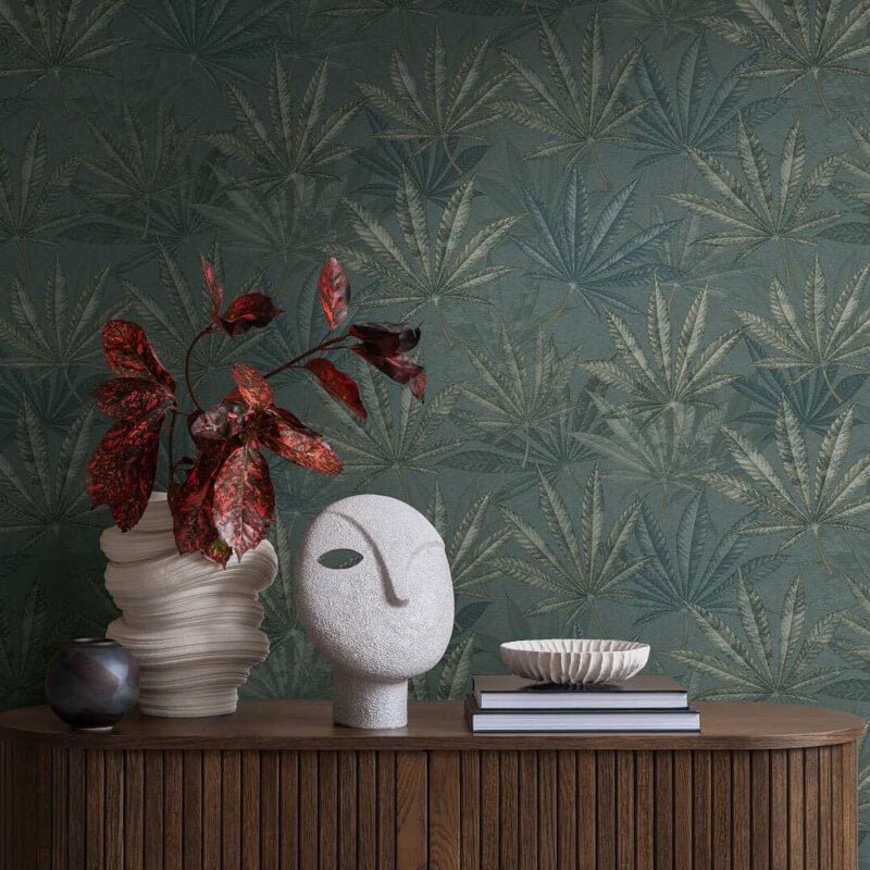 Layered Palm Leaves Wallpaper - Grey/Green - Michalsky Living - 39984-4Wallpaper199