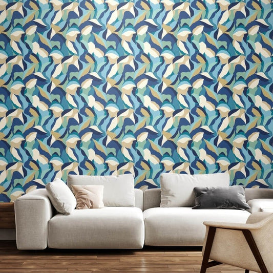 Leafy Patchwork Wallpaper - Indigo Mix - Hoopla Walls - HWA1156WWallpaper199