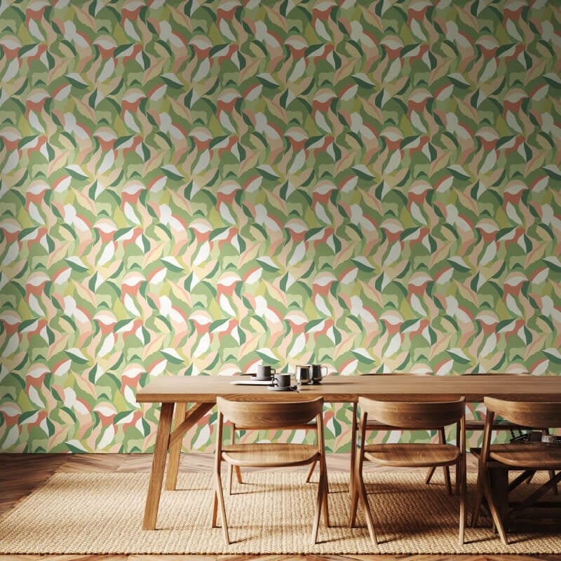Leafy Patchwork Wallpaper - Olive/Blush - Hoopla Walls - HWA1160WWallpaper199