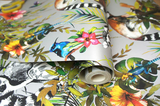 Lemur Wallpaper - Silver/Multi - Holden Décor - 12401Wallpaper199