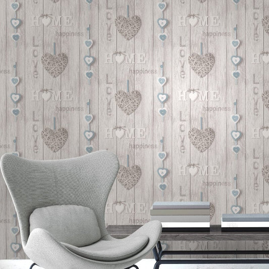 Love Your Home Wallpaper - Blue/White - Fine Décor - FD41719Wallpaper199