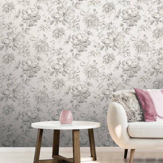 Lucia Floral Metallic Wallpaper - Silver/Grey - Crown - M1547Wallpaper199