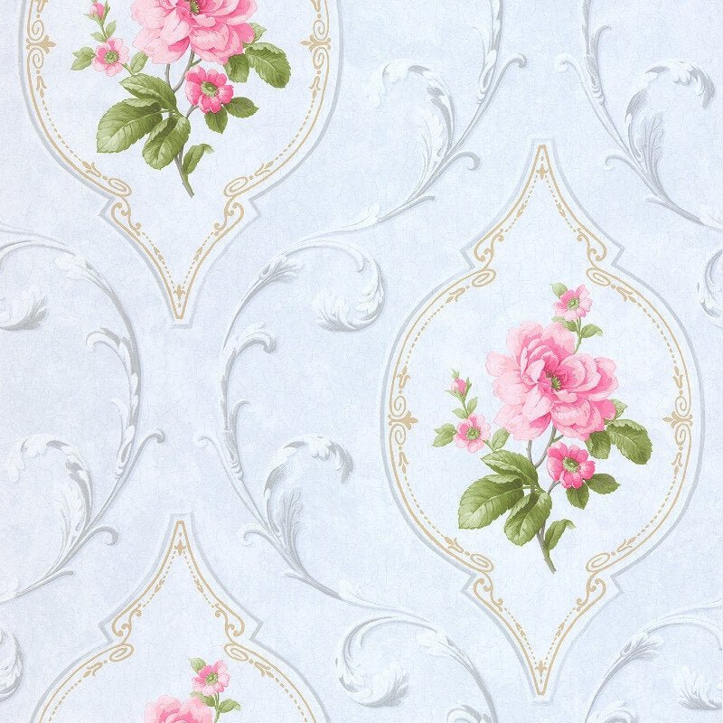 Madelyn Floral Cameo Wallpaper - Pink/Blue - SK Filson - DE41447Wallpaper199