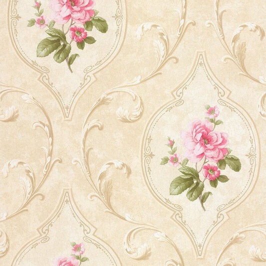 Madelyn Floral Cameo Wallpaper - Pink/Stone - SK Filson - DE41444Wallpaper199
