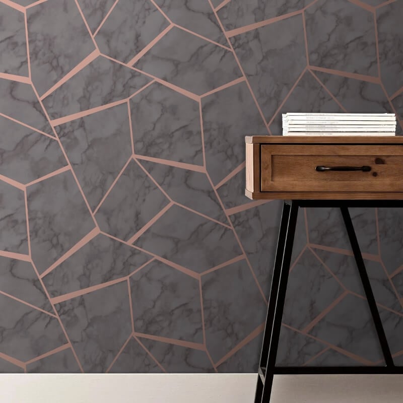 Marblesque Fractal Metallic Wallpaper - Charcoal - Fine Décor - FD42266Wallpaper199