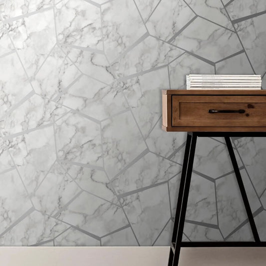 Marblesque Fractal Metallic Wallpaper - Silver - Fine Décor - FD42263Wallpaper199