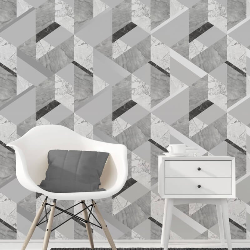 Marblesque Geo Metallic Wallpaper - Grey - Fine Décor - FD42302Wallpaper199