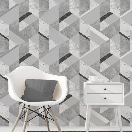 Marblesque Geo Metallic Wallpaper - Grey - Fine Décor - FD42302Wallpaper199