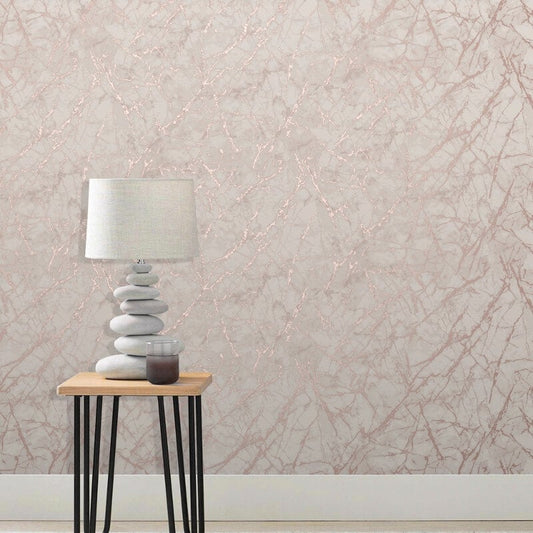 Marblesque Marble Metallic Wallpaper - Rose Gold - Fine Décor - FD42268Wallpaper199