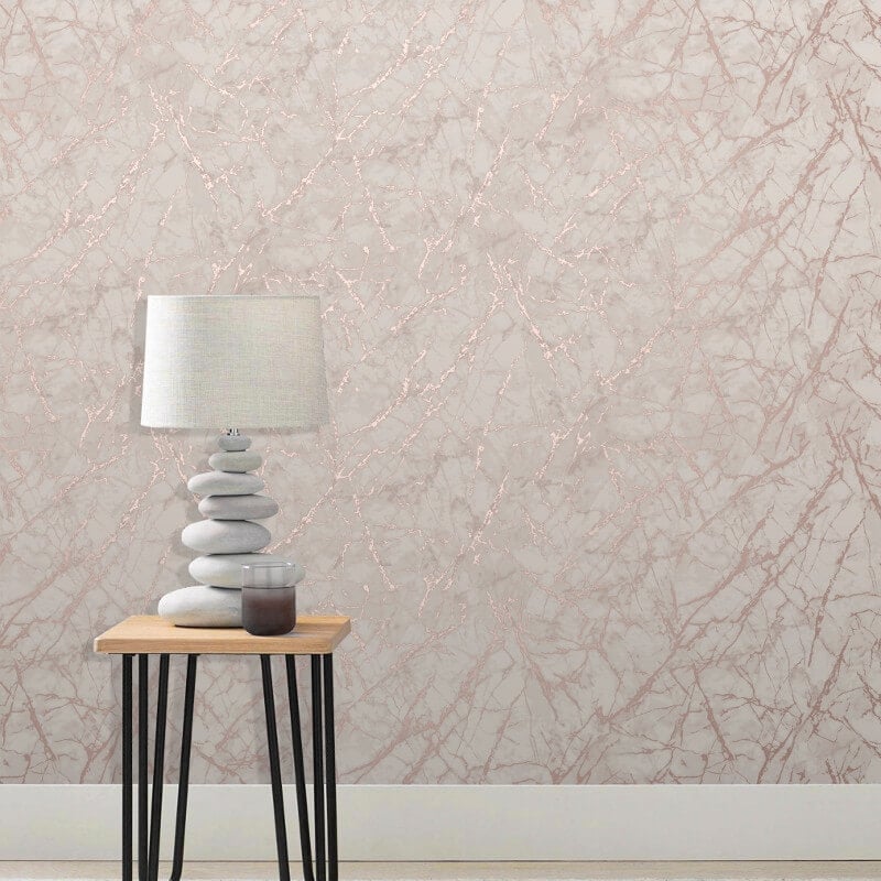 Marblesque Marble Metallic Wallpaper - Rose Gold - Fine Décor - FD42268Wallpaper199