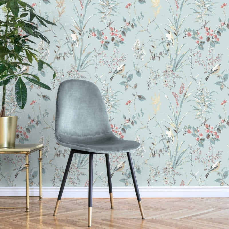 Mariko Floral Treebird Metallic Wallpaper - Blue - Crown - M1856Wallpaper199