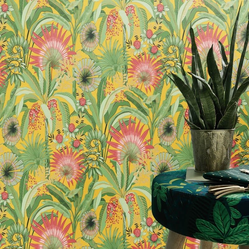 Martinique Tropical Wallpaper - Yellow Multi - Erismann - 10390 - 20Wallpaper199