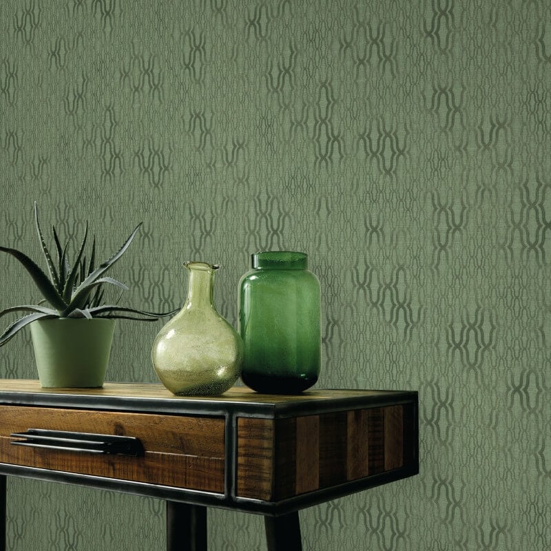 Matrix Geometric Metallic Wallpaper - Green - Erismann - 10259 - 07Wallpaper199