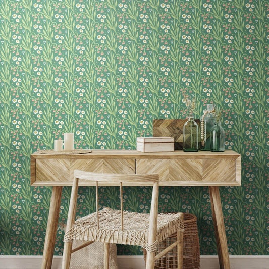 Meadow Stripe Wallpaper - Leaf/Peony - Hoopla Walls - HWA1215WWallpaper199