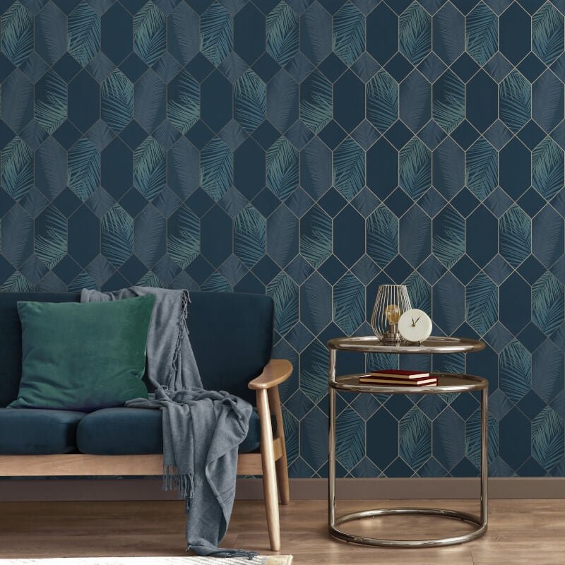 Miami Geo Metallic Wallpaper - Navy/Silver - Fine Décor - FD42837Wallpaper199