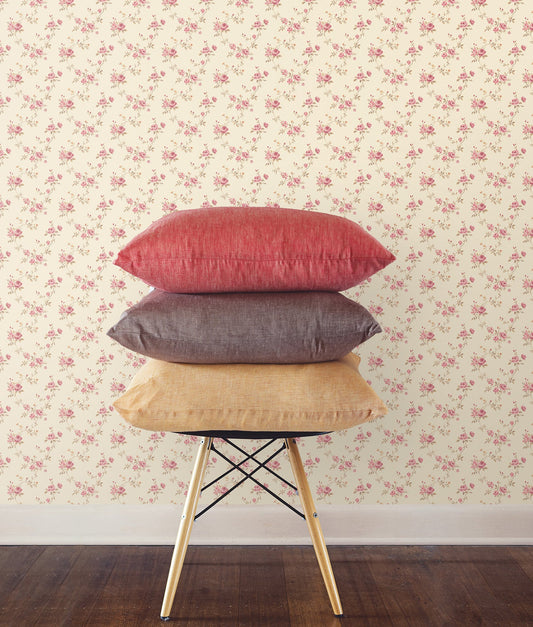 Miniatures 2 Small Roses Wallpaper - Pink / Beige - Galerie - G67893Wallpaper199