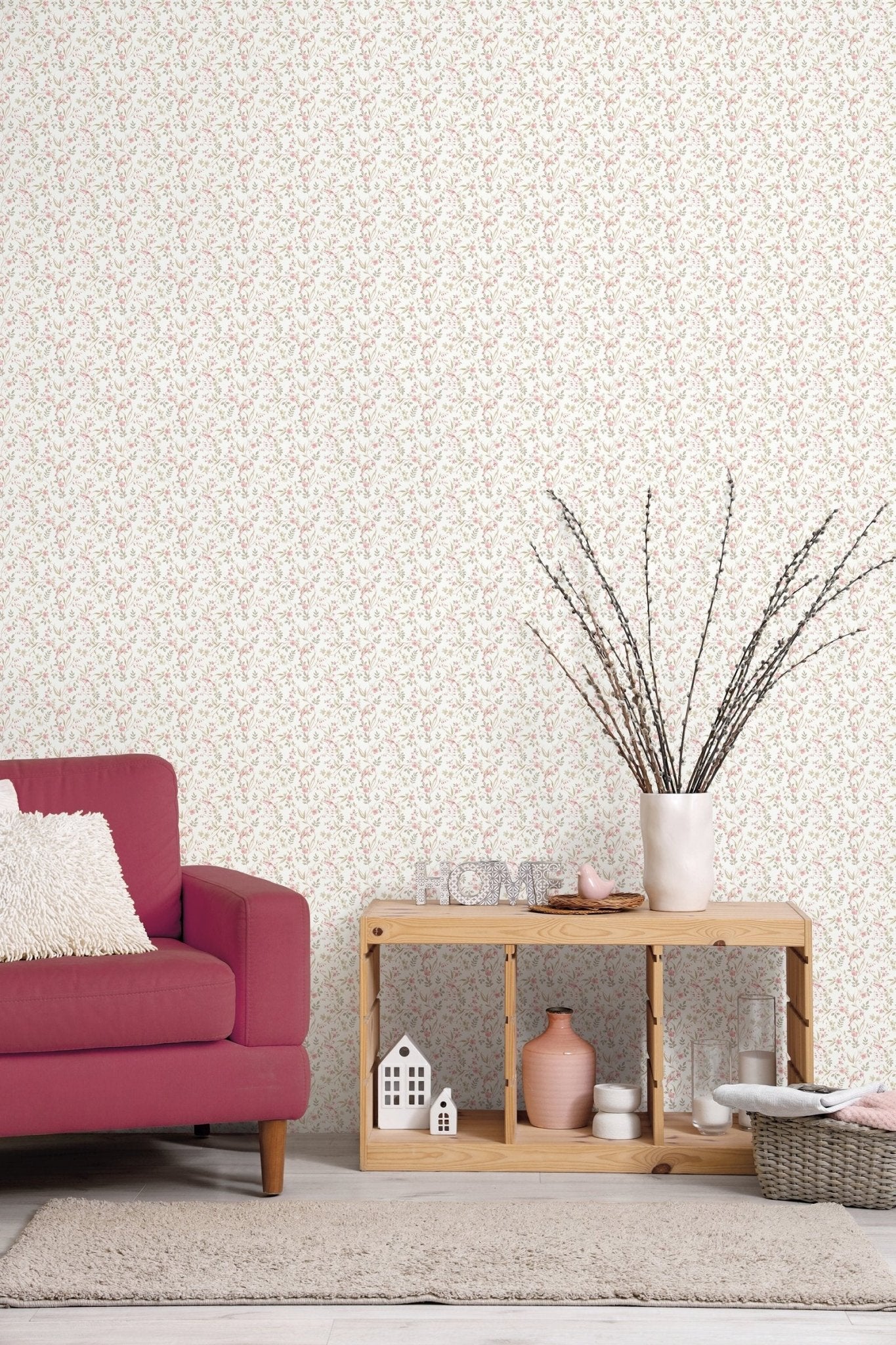 Miniatures 3 Garden Bird Wallpaper - Pink - Galerie - G68717Wallpaper199