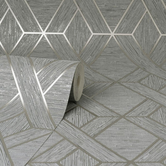 Miya Geometric Metallic Wallpaper - Grey - Fine Décor - FD43152Wallpaper199