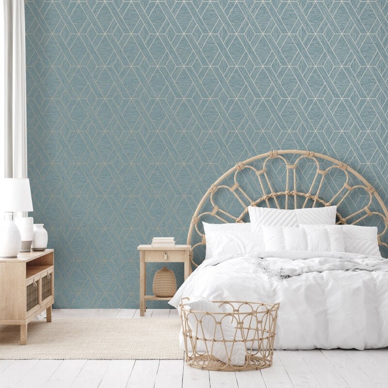 Miya Geometric Metallic Wallpaper - Teal - Fine Décor - FD43154Wallpaper199