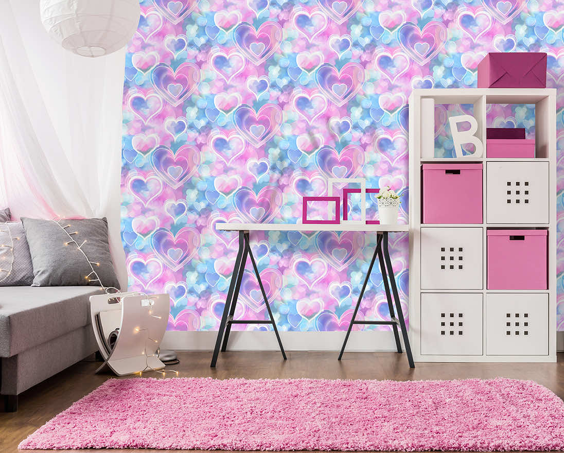 Neon Hearts Wallpaper - Pink/Blue - Holden Décor - 13785Wallpaper199