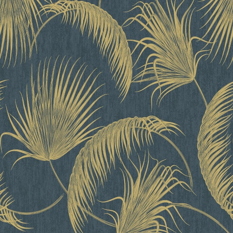 Oasis Leaves Metallic Wallpaper - Blue - SK Filson - SK20019Wallpaper199