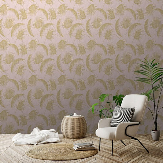 Oasis Leaves Metallic Wallpaper - Pink - SK Filson - SK20018Wallpaper199