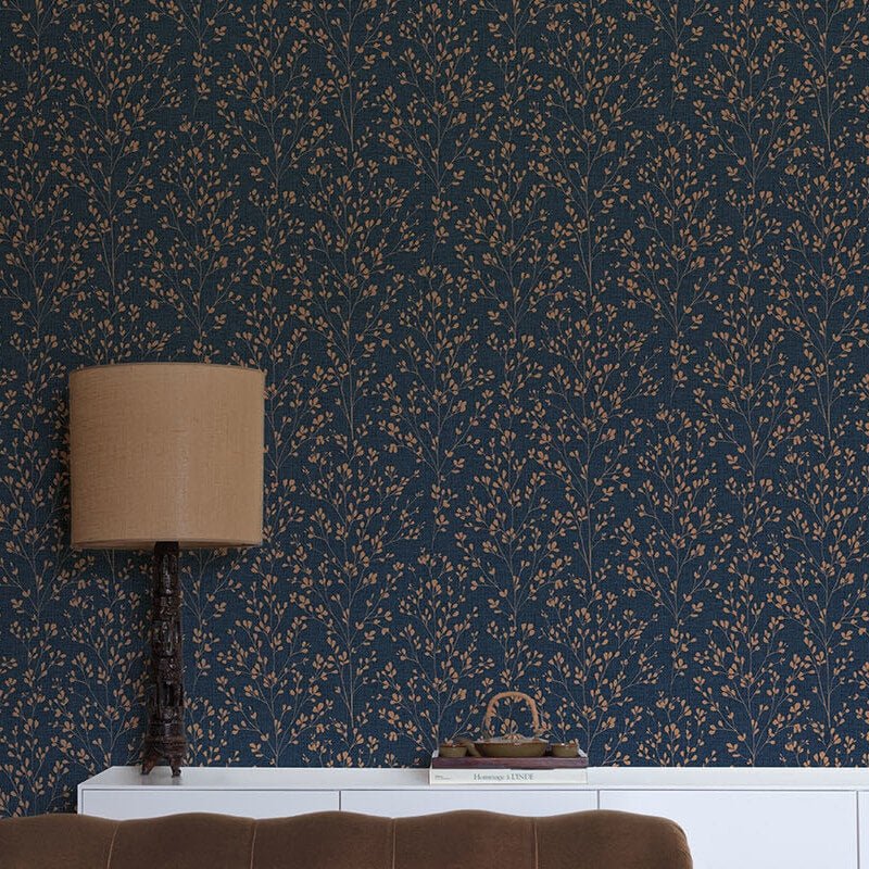 Omaru Calluna Leaf Motif Metallic Wallpaper - Navy - Grandeco - A71404Wallpaper199