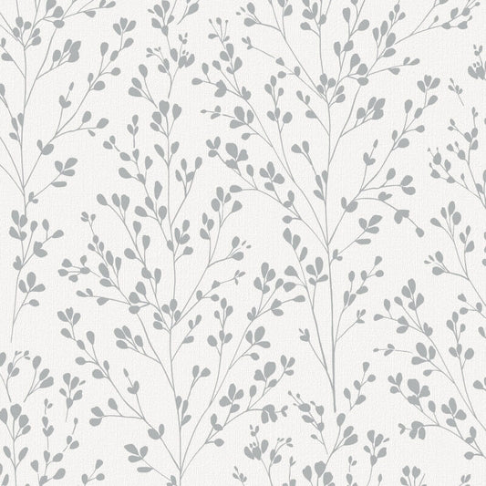 Omaru Calluna Leaf Motif Metallic Wallpaper - Silver - Grandeco - A71402Wallpaper199