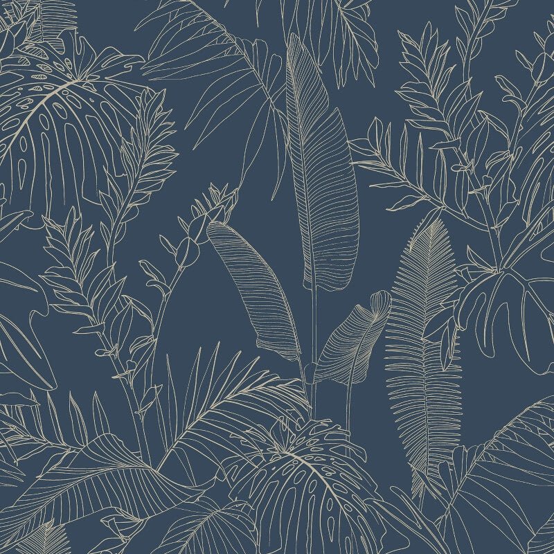 Omaru Galapalos Tropical Leaves Wallpaper - Navy - Grandeco - A69303Wallpaper199