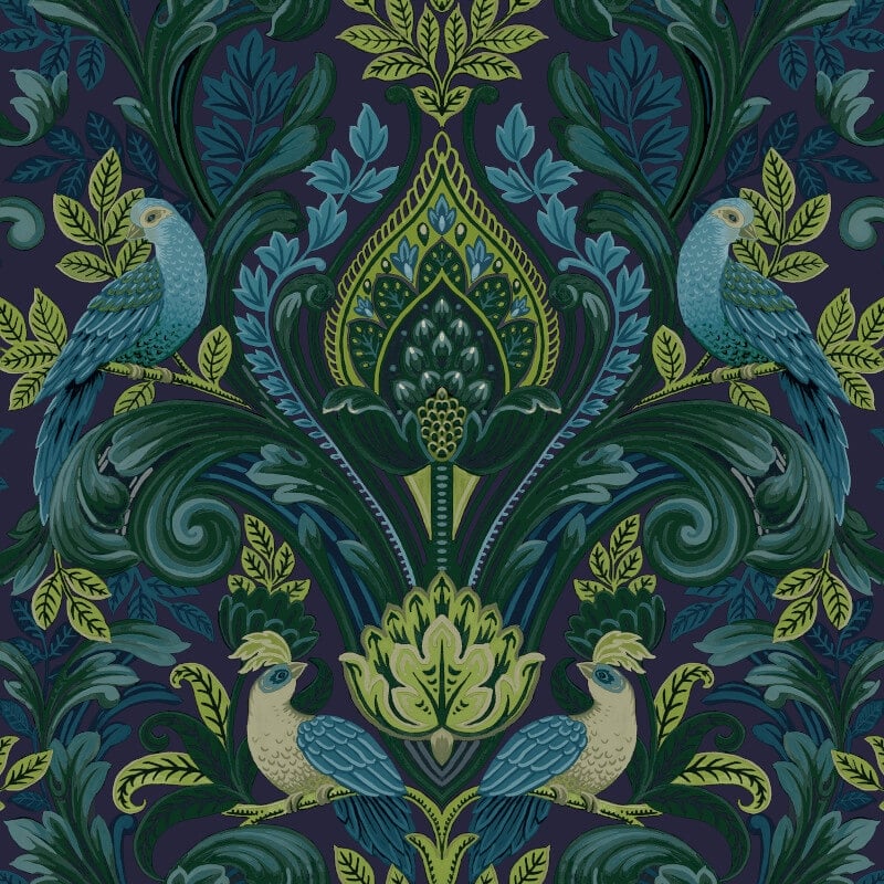 Opulent Damask Wallpaper - Blue/Green - Grandeco - A67802Wallpaper199