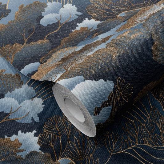 Oriental Trees Metallic Wallpaper - Blue/Gold - Elle Decoration - 10448 - 08Wallpaper199