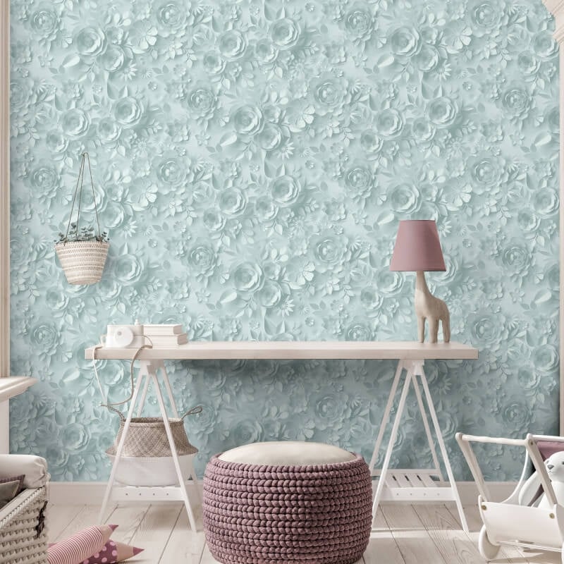 Origami Flowers Wallpaper - Duck Egg - Muriva - M44604Wallpaper199