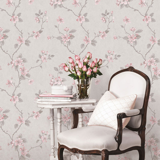 Palazzo Floral Bushes Wallpaper - Pink / Grey - Galerie - G67614Wallpaper199