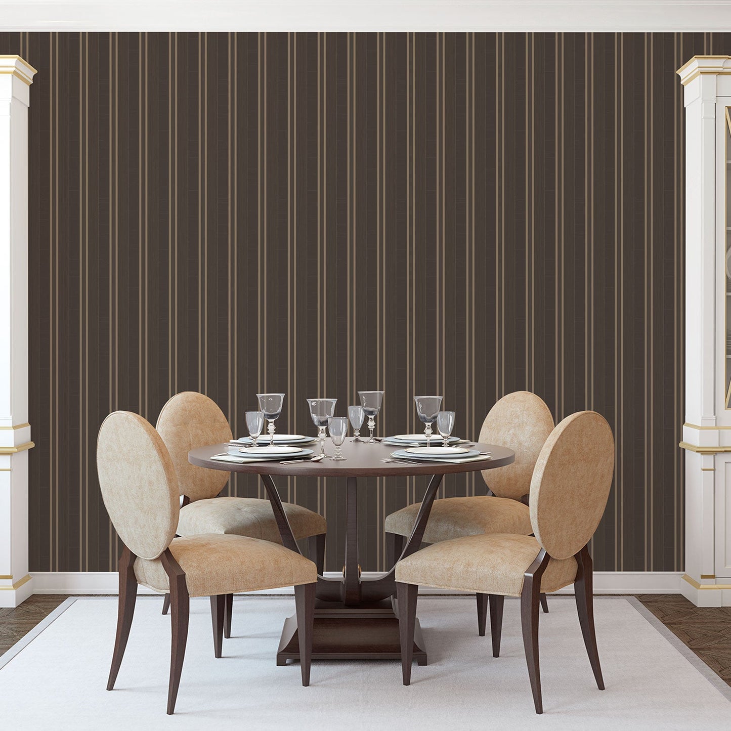 Palazzo Striped Wallpaper - Dark Brown / Gold - Galerie - G67629Wallpaper199