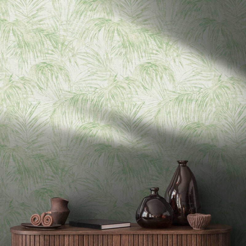Palm Leaf Motif Wallpaper - Cream/Green - Michalsky Living - 39981-1Wallpaper199