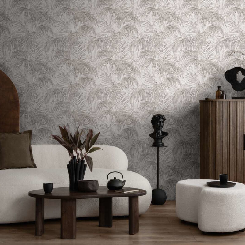 Palm Leaf Motif Wallpaper - White/Grey - Michalsky Living - 39981-3Wallpaper199