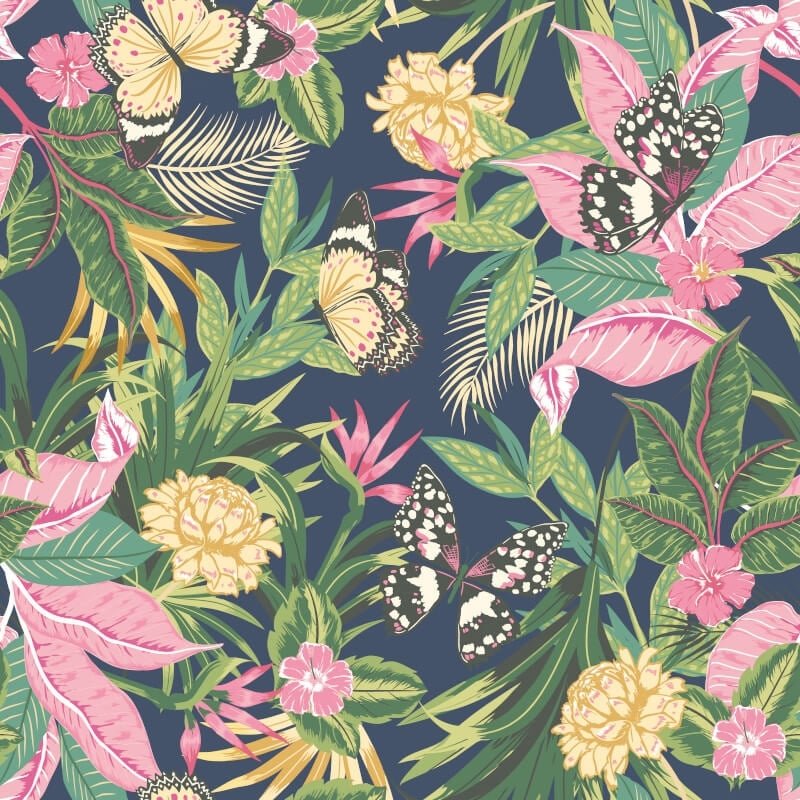 Paradise Wallpaper - Indigo/Pink - Hoopla Walls - HWA1195WWallpaper199