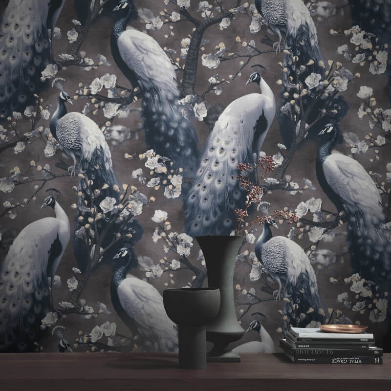 Pavo Peacock Wallpaper - Black - Erismann - 10414 - 15Wallpaper199