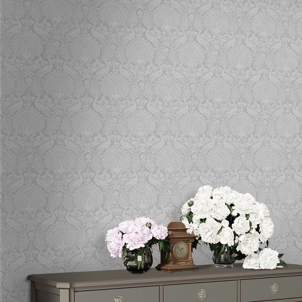 Peacock Damask Wallpaper - Pale Slate - Laura Ashley - 114911Wallpaper199