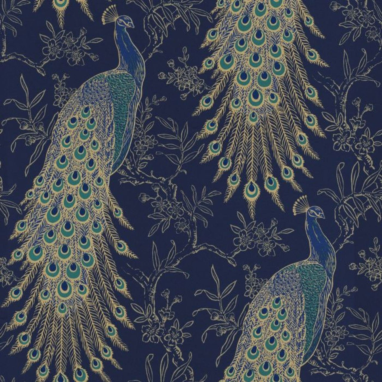 Peacock Portfolio Wallpaper - Navy & Gold - Rasch - 215700Wallpaper199