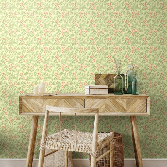 Petite Posy Wallpaper - Apricot/Fern - Hoopla Walls - HWA1188WWallpaper199