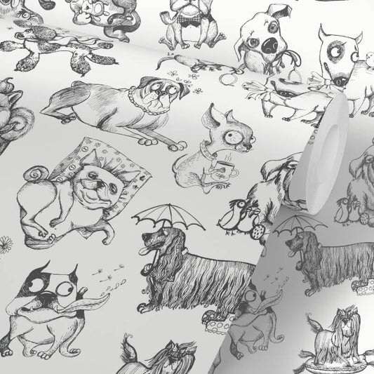 Pooches Wallpaper - Black/White - Muriva - 102577Wallpaper199