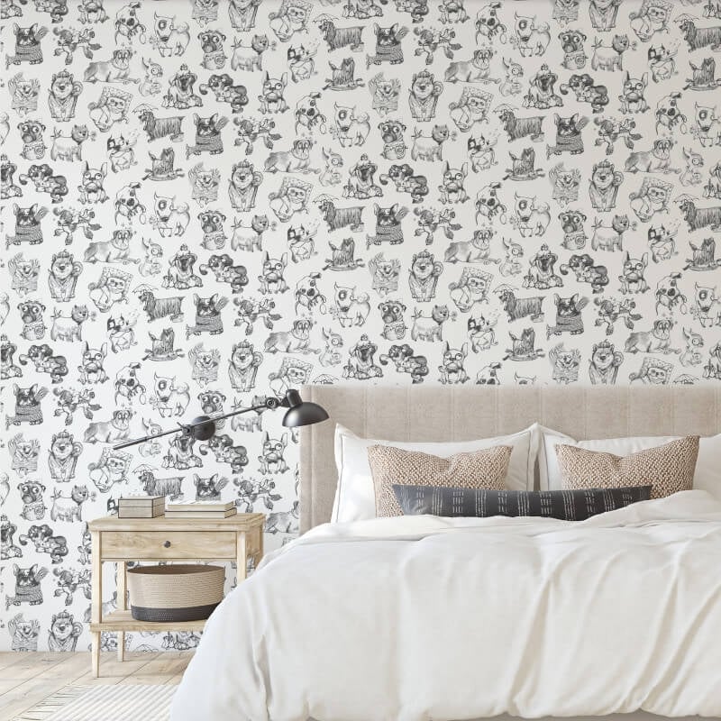 Pooches Wallpaper - Black/White - Muriva - 102577Wallpaper199
