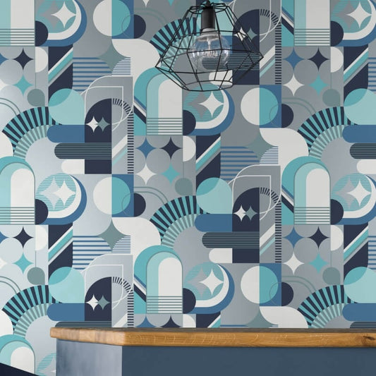Pop Carnival Geo Metallic Wallpaper - Blue - Muriva - M47401Wallpaper199