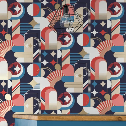 Pop Carnival Geo Metallic Wallpaper - Blue/Red - Muriva - M47410Wallpaper199