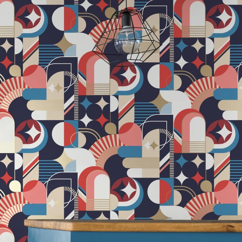 Pop Carnival Geo Metallic Wallpaper - Blue/Red - Muriva - M47410Wallpaper199