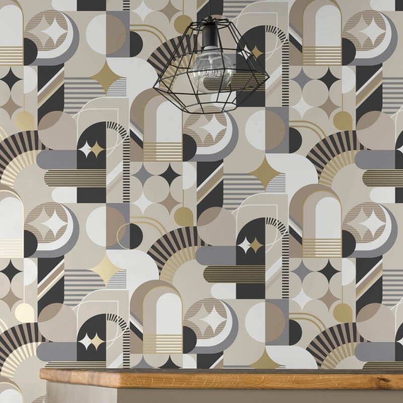 Pop Carnival Geo Metallic Wallpaper - Taupe - Muriva - M47407Wallpaper199