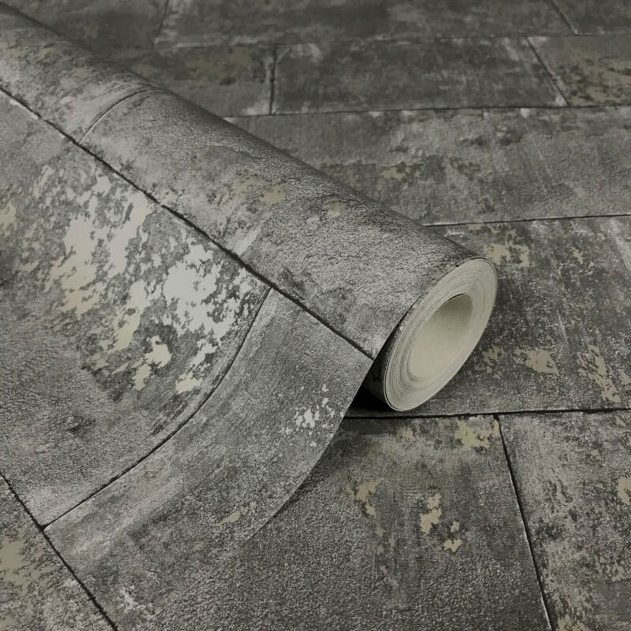 Portfolio Metallic Brick Wallpaper - Charcoal Metallic - Rasch - 248685Wallpaper199